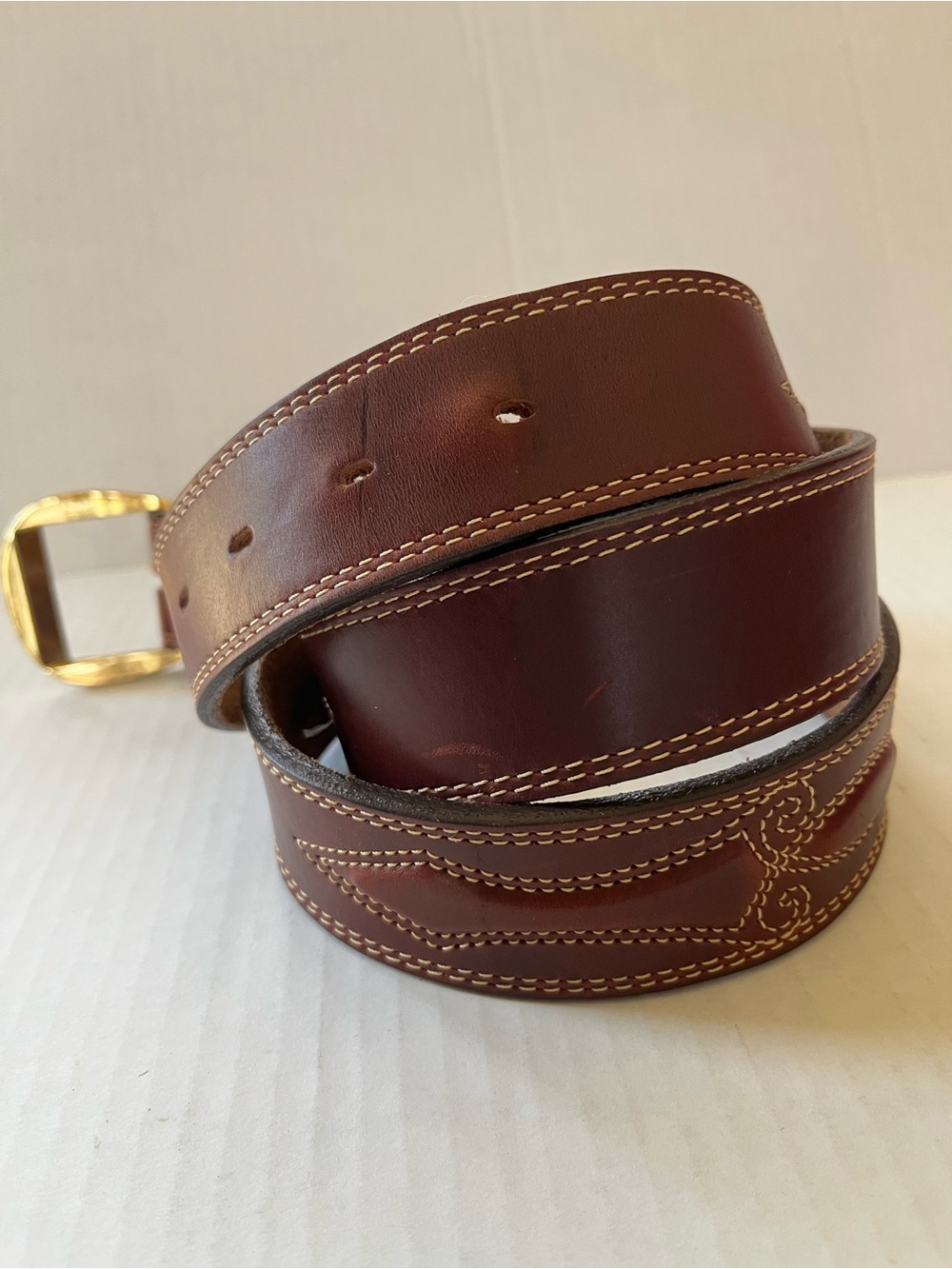 Justin Cowboy Leather Belt Ss 42 MEN USA Made Brown